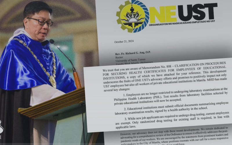 UST labor coalition seeks dialogue with rector on faculty members affected by health permit policy