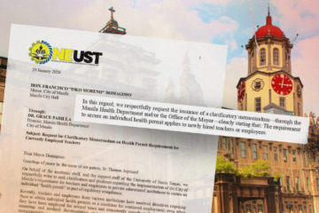 UST workers groups urge Manila to issue memo on amended health permit policy