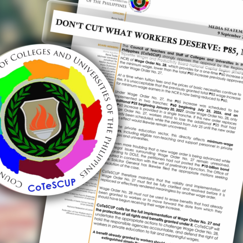 Faculty unions slam new NCR wage order, seeks full implementation of previous wage hike