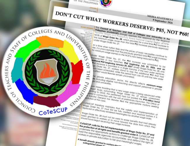 Faculty unions slam new NCR wage order, seeks full implementation of previous wage hike