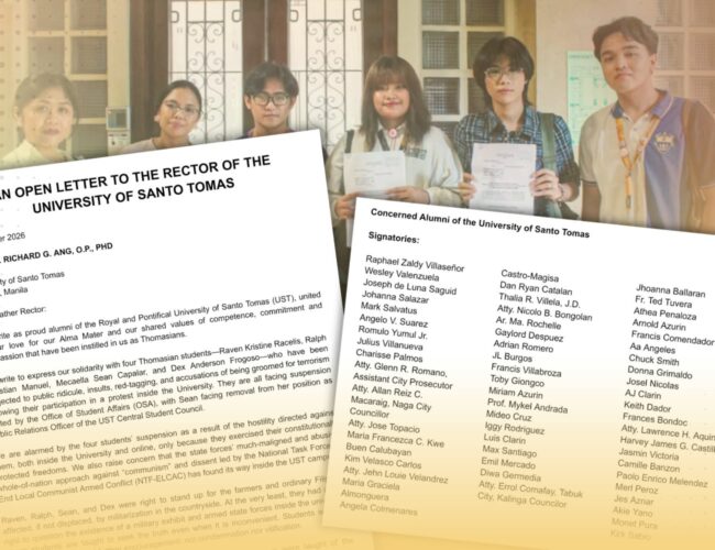 UST alumni urge rector to uphold the rights of suspended student activists